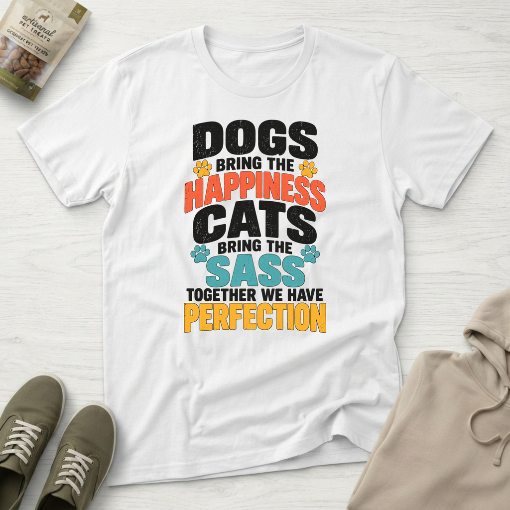 Happy Dog Sassy Cat T-Shirt