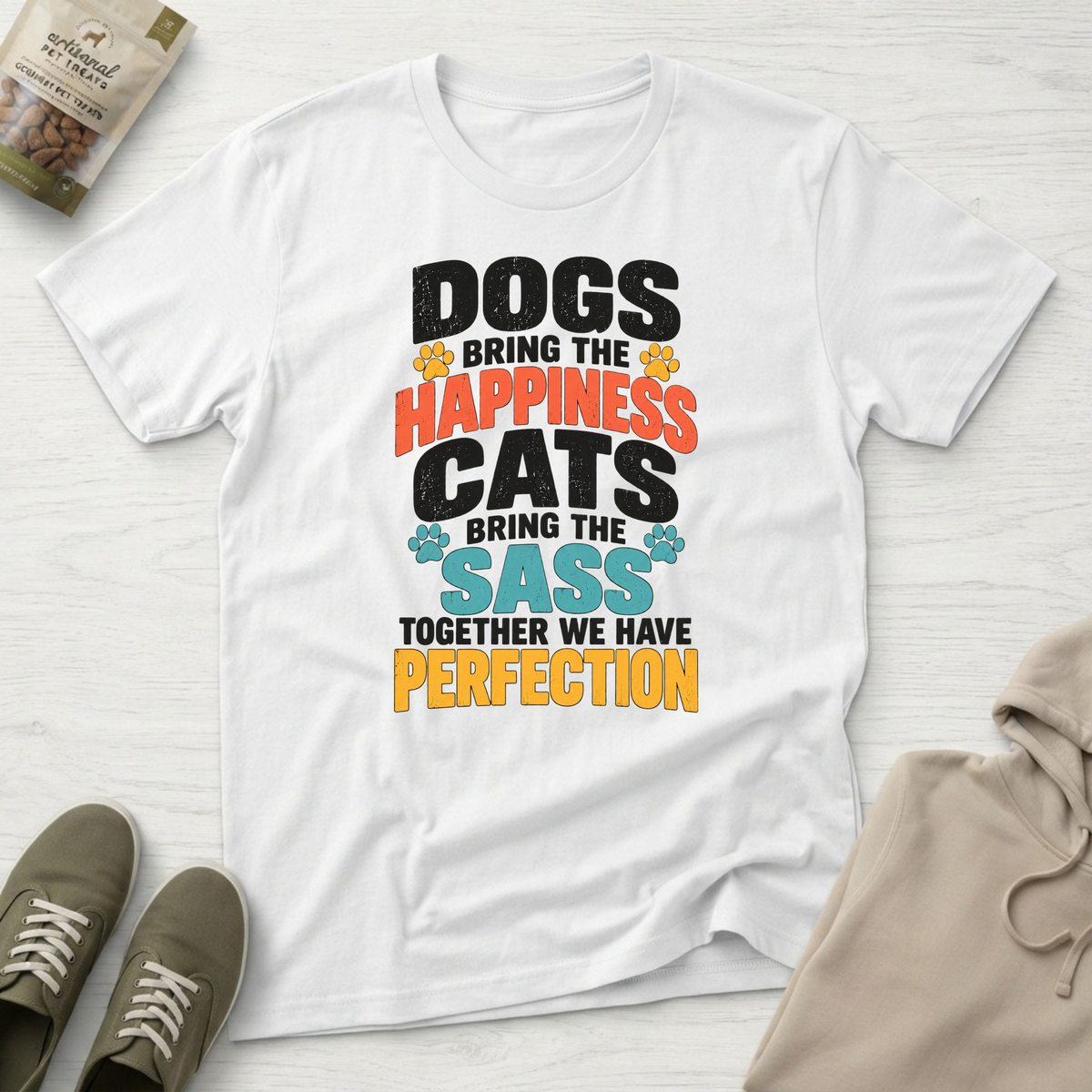 Happy Dog Sassy Cat T-Shirt
